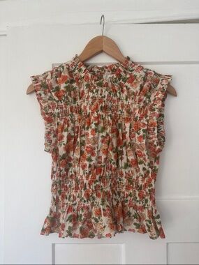 Smocked Floral Ruffled Sleeveless Top